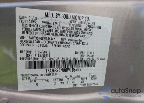 2008 Ford Focus Se/Ses from USA, damaged, VIN 1FAHP35N08W186447